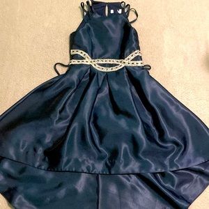 Navy blue high low prom dress
